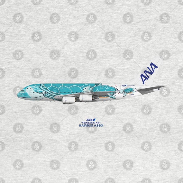 Illustration of ANA Airbus A380 - Flying Honu Kia by SteveHClark